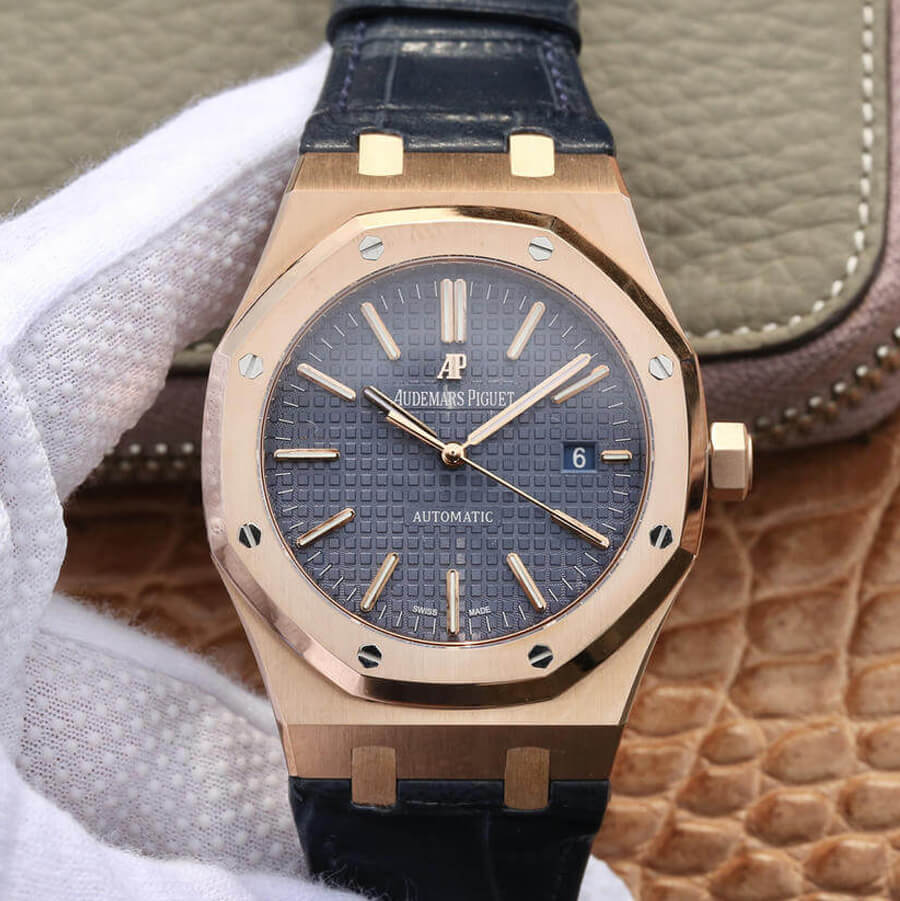 Replica Audemars Piguet Royal Oak 15400 1:1 Best Edition Rose Gold Leather Strap - DEEPREPS