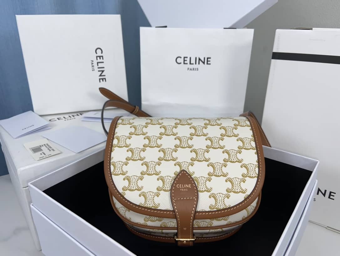 Celine Bag Dupe Triomphe Canvas Medium Folco Replica Bag - DEEPREPS