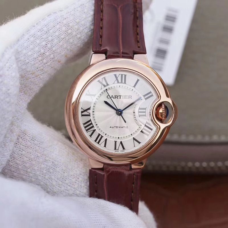 Replica Ballon Bleu De Cartier 33mm Rosegold 1:1 Best Edition Brown Leather Strap - DEEPREPS