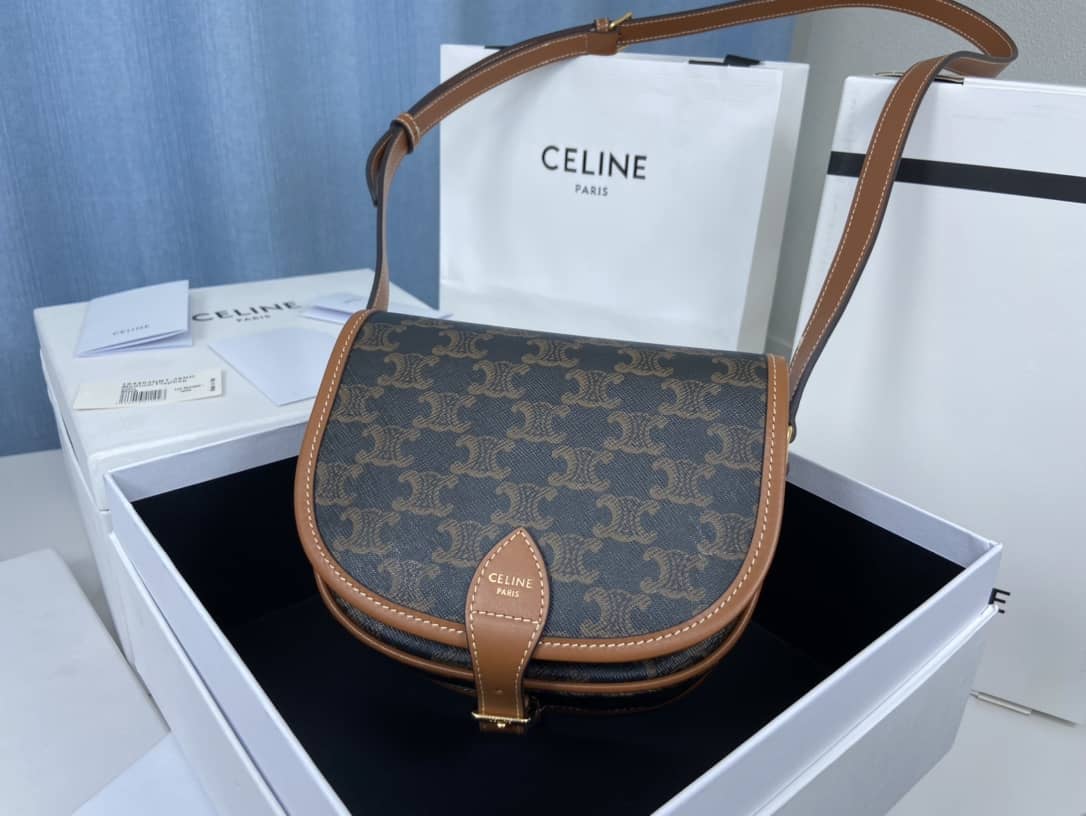 Celine Bag Dupe Triomphe Canvas Medium Folco Replica Bag - DEEPREPS
