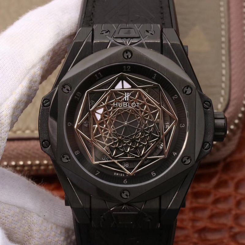 Replica Hublot Big Bang Sang Bleu 415.CX.1114.VR.MXM17 1:1 Best Edition Leather Fronted Rubber Strap - DEEPREPS
