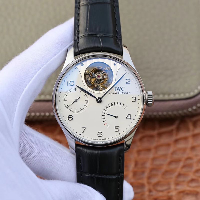 IWC Replica Portuguese IW504202 Real Tourbillon 1:1 Best Edition White Dial On Black Leather Strap - DEEPREPS