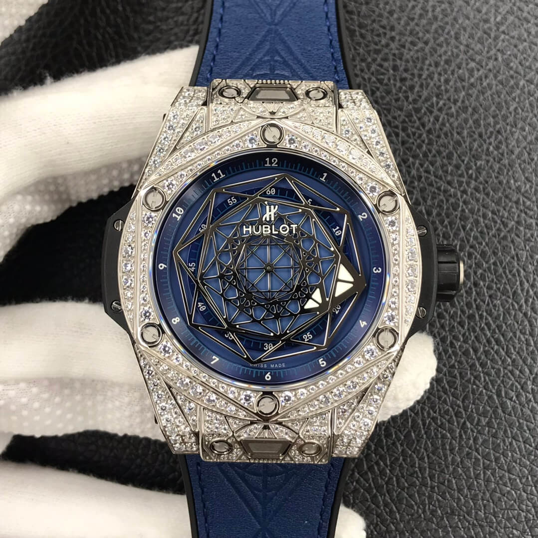 Replica Hublot Big Bang 1:1 Best Edition Full Diamond Blue Dial - DEEPREPS