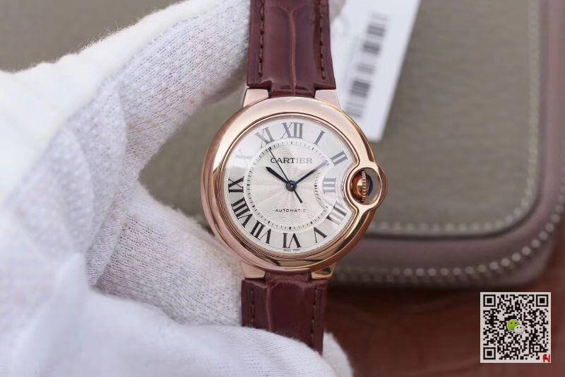 Replica Ballon Bleu De Cartier 33mm Rosegold 1:1 Best Edition Brown Leather Strap - DEEPREPS