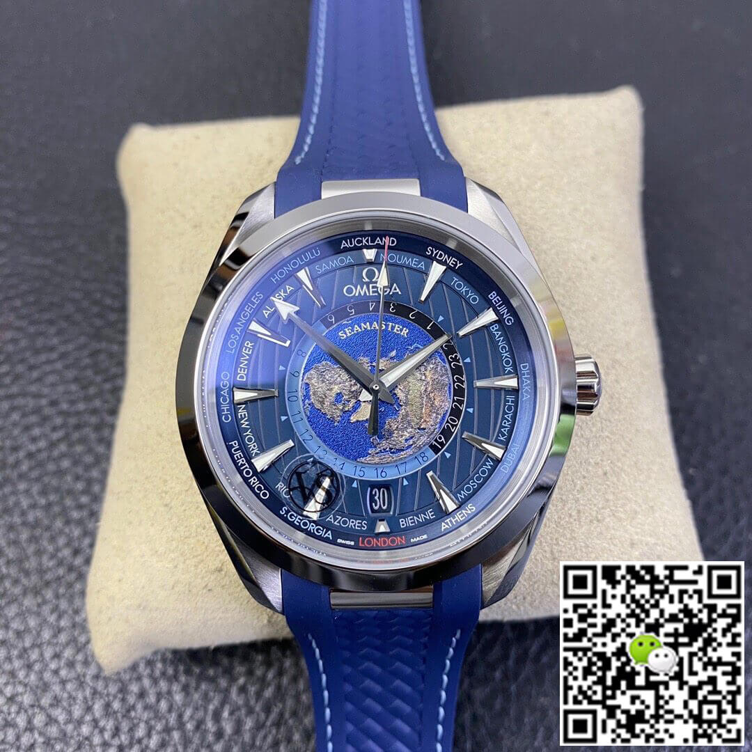 Replica Omega Seamaster Aqua Terra GMT Worldtimer 220.12.43.22.03.001 1:1 Best Edition Blue Dial - DEEPREPS