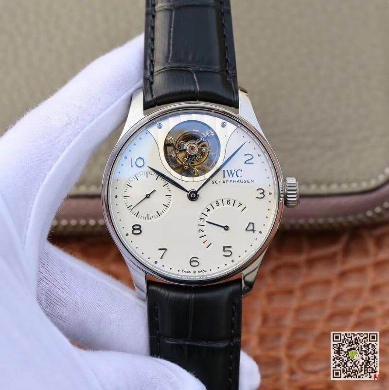 IWC Replica Portuguese IW504202 Real Tourbillon 1:1 Best Edition White Dial On Black Leather Strap - DEEPREPS