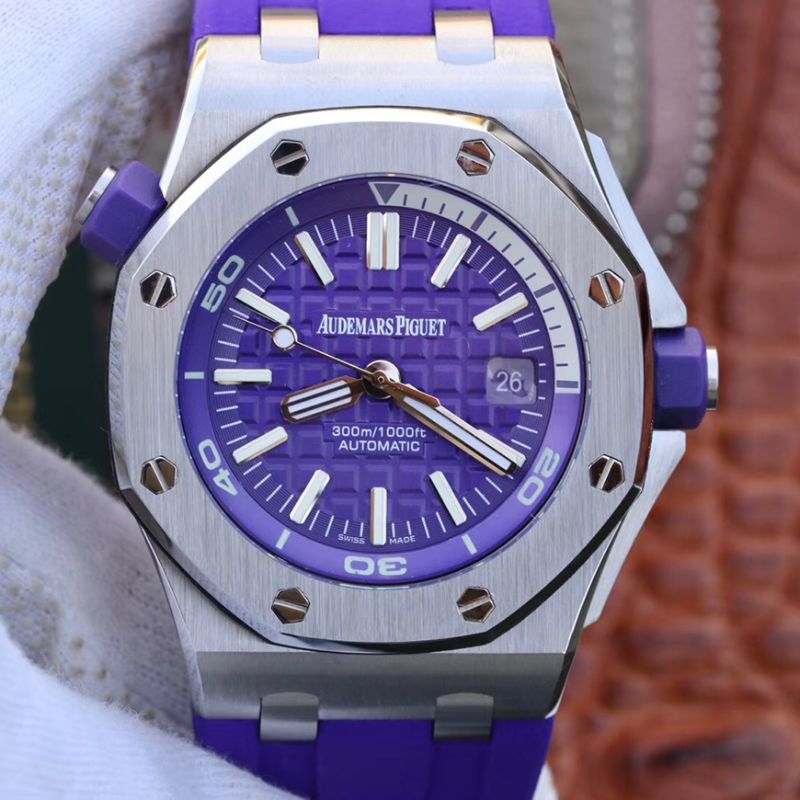 Replica Audemars Piguet Royal Oak Offshore Diver 15710ST.OO.A077CA.01 1:1 Best Edition Superlumed Purple textured dial - DEEPREPS