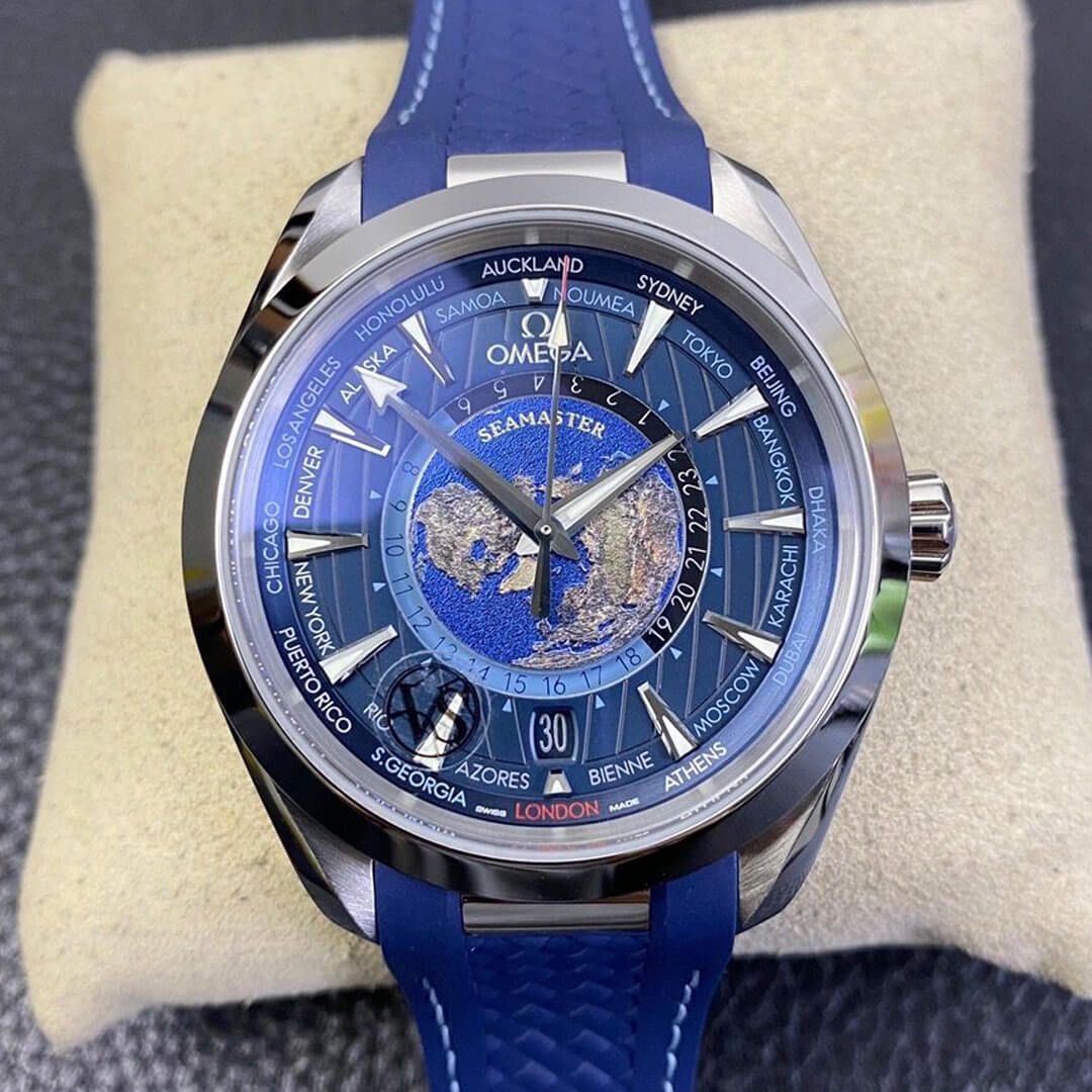 Replica Omega Seamaster Aqua Terra GMT Worldtimer 220.12.43.22.03.001 1:1 Best Edition Blue Dial - DEEPREPS