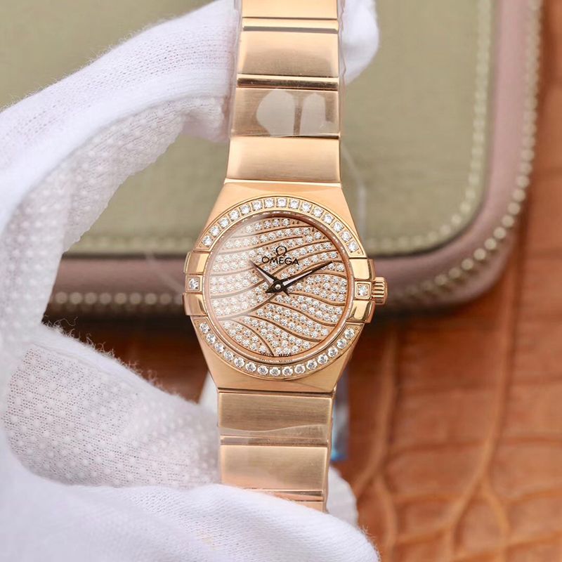 Replica Omega Constellation 27mm Quartz Ladies 18K Rosegold 1:1 Best Edition - DEEPREPS
