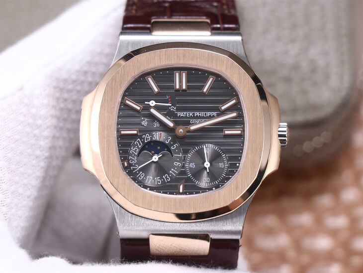Replica Patek Philippe Nautilus 5712GR-001 1:1 Best Edition Rose Gold Leather Belt - DEEPREPS