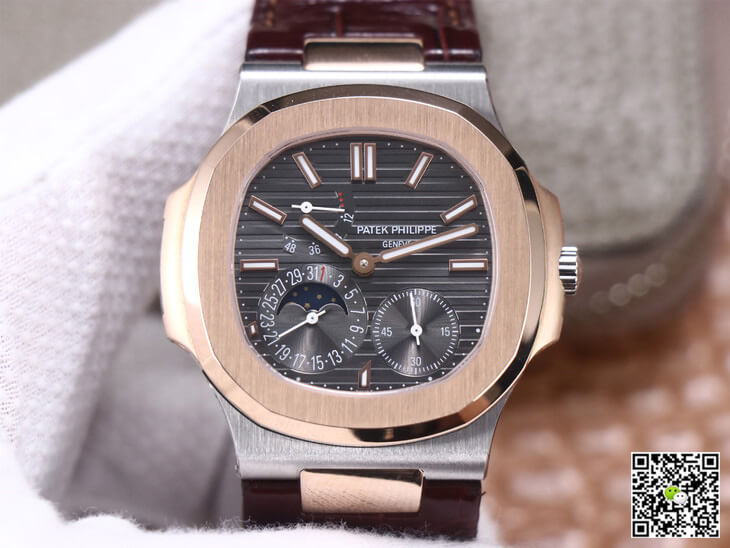 Replica Patek Philippe Nautilus 5712GR-001 1:1 Best Edition Rose Gold Leather Belt - DEEPREPS