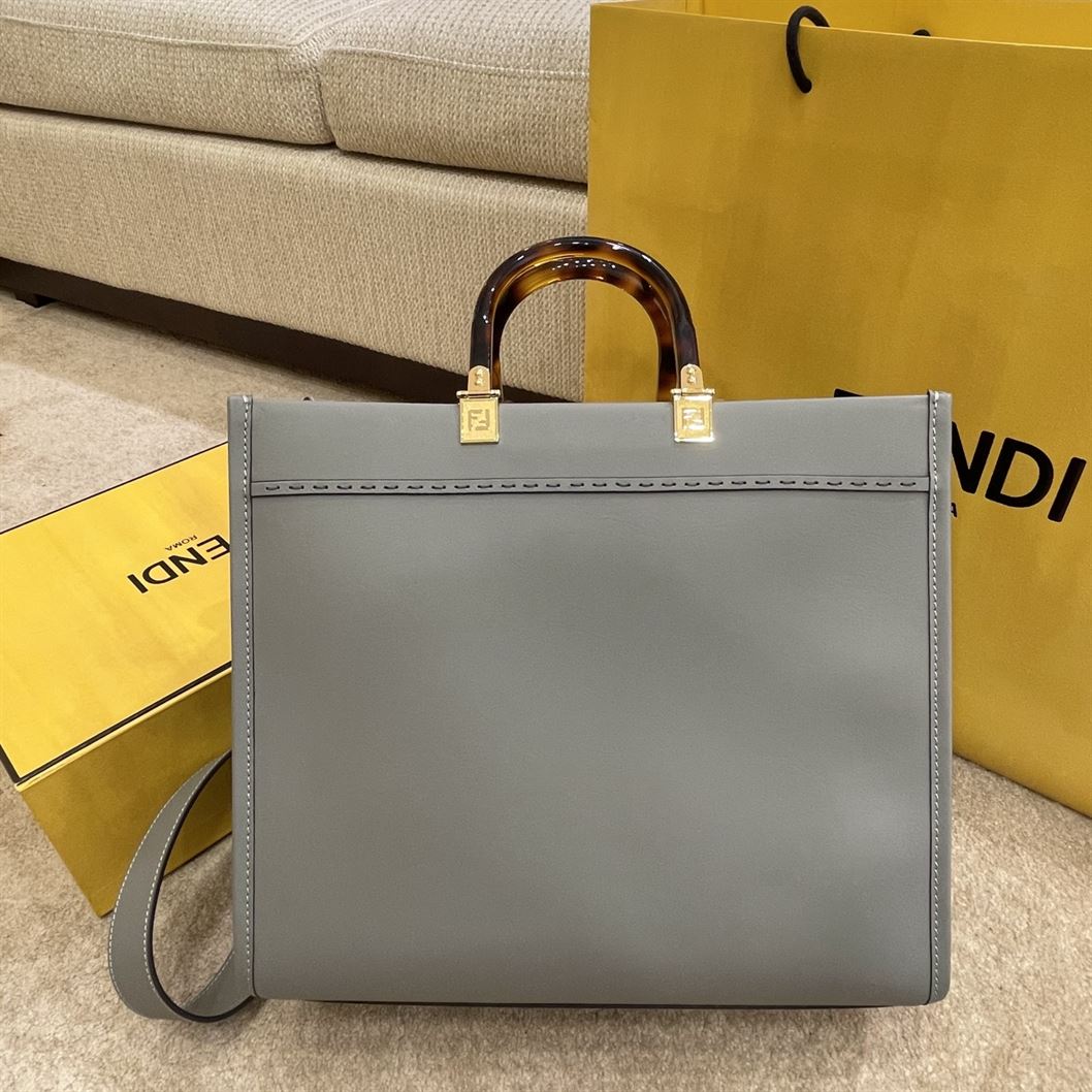 FENDI SUNSHINE MEDIUM GREY LEATHER SHOPPER BAG   F016 - DEEPREPS
