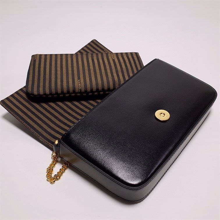 FENDI WALLET ON CHAIN WITH POUCHES BLACK MINI BAG   F054 - DEEPREPS