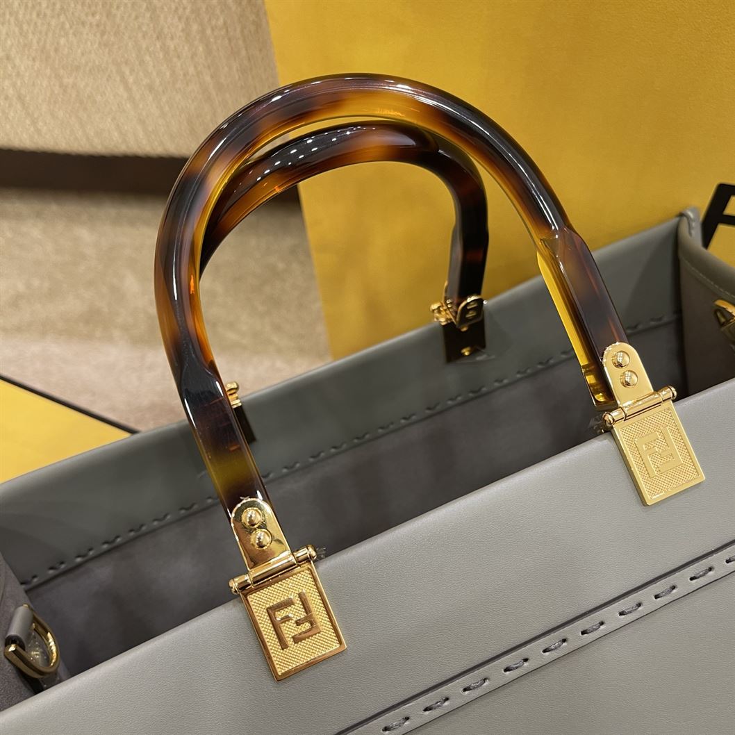 FENDI SUNSHINE MEDIUM GREY LEATHER SHOPPER BAG   F016 - DEEPREPS