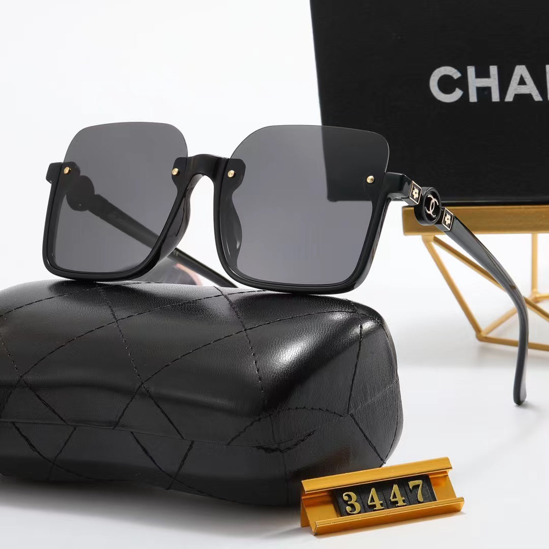 5-color fashion double C half-frame floral pattern temple polarized sunglasses - DEEPREPS