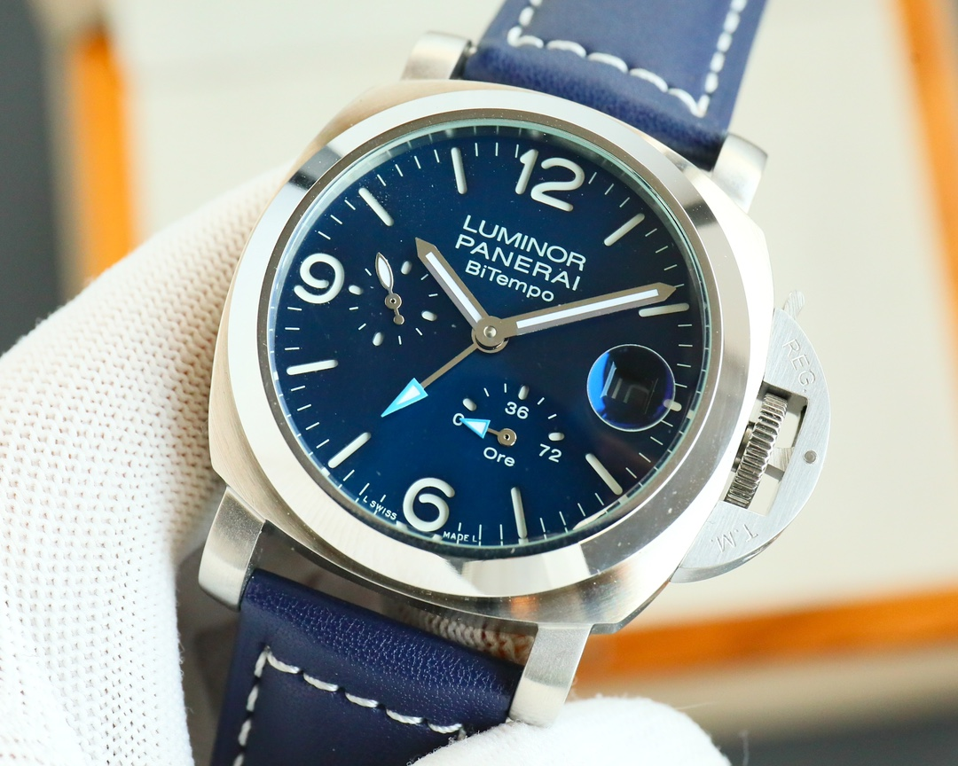 Panerai Luminor BiTempo Blue Dial Replica – Dual-Time Elegance, Leather-Wrapped Sophistication - DEEPREPS