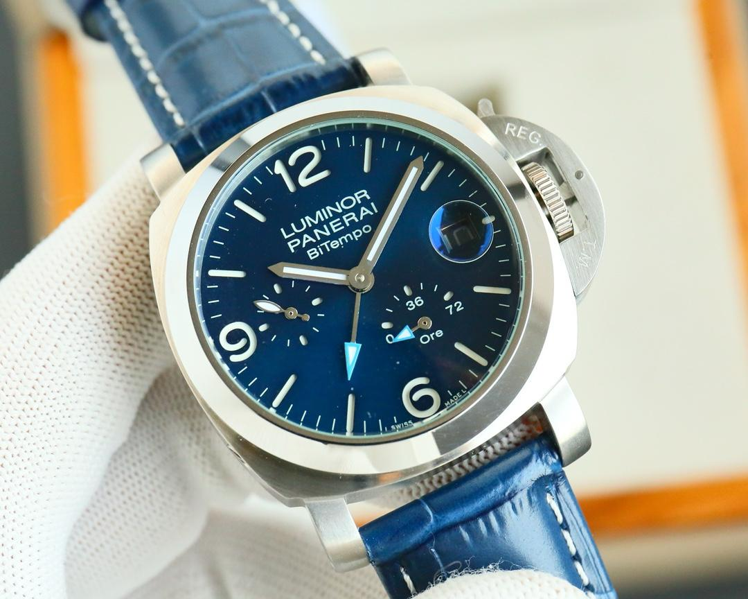 Panerai Luminor BiTempo Blue Dial Replica – Dual-Time Elegance, Leather-Wrapped Sophistication - DEEPREPS