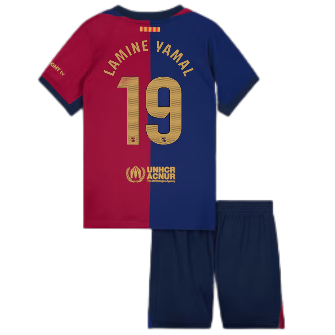 Kids LAMINE YAMAL #19 Barcelona Home Spotify Logo Without Text Jersey Kit 2024/25 - Reps Jerseys
