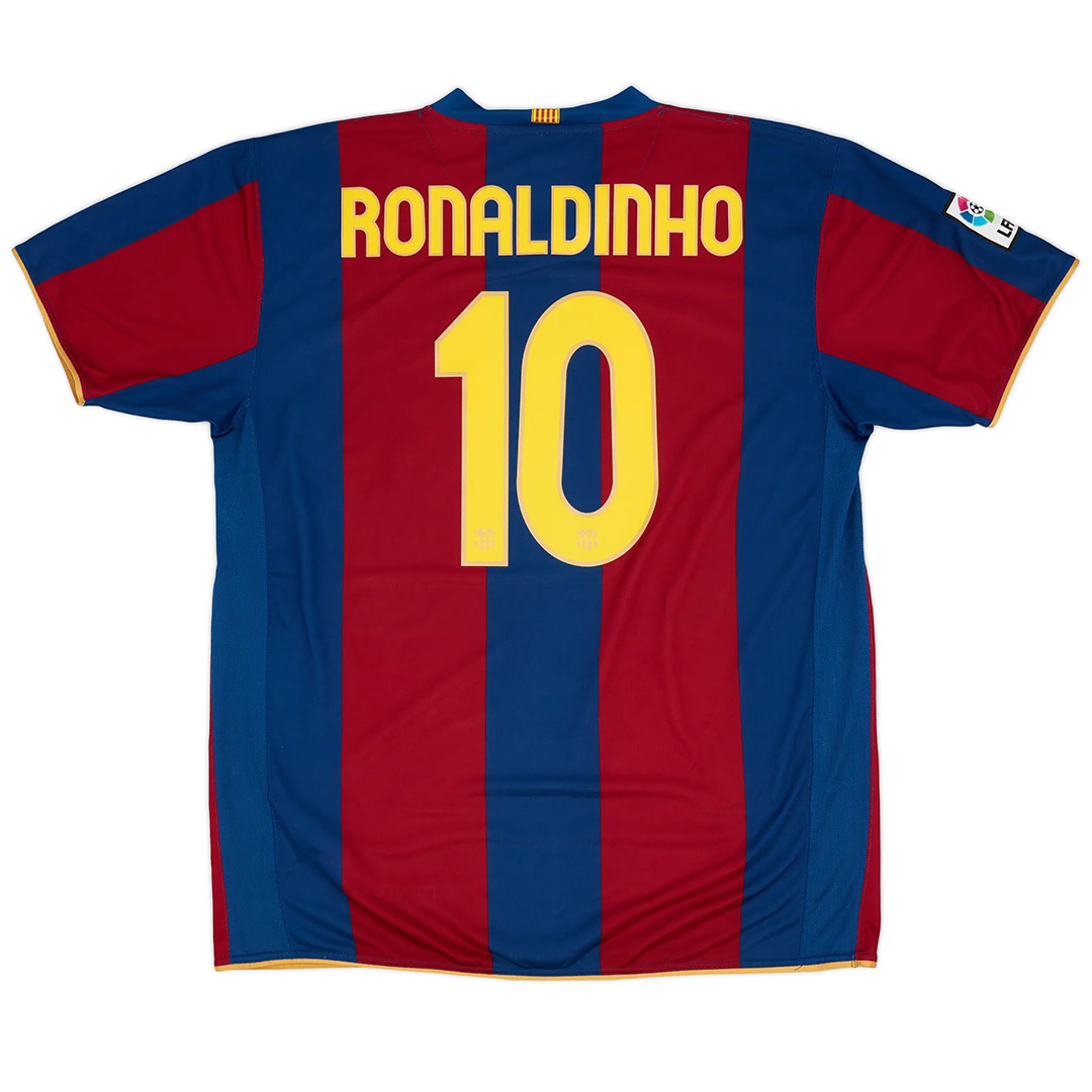 Ronaldinho #10 Barcelona Retro Home Jersey 50-Years Anniversary 2007/08 - Reps Jerseys