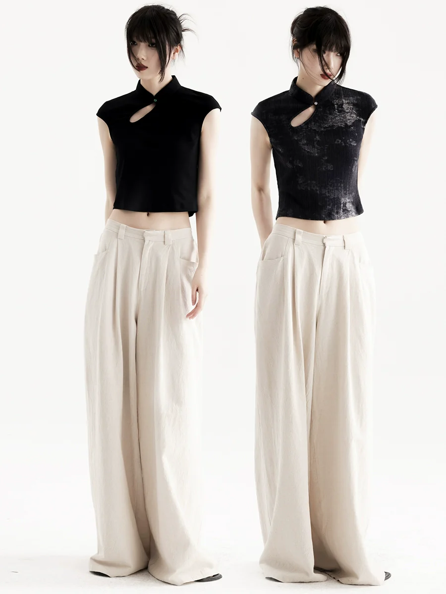 APOZi collection new Chinese stand-up collar short sleeve summer retro flying sleeve hollow top