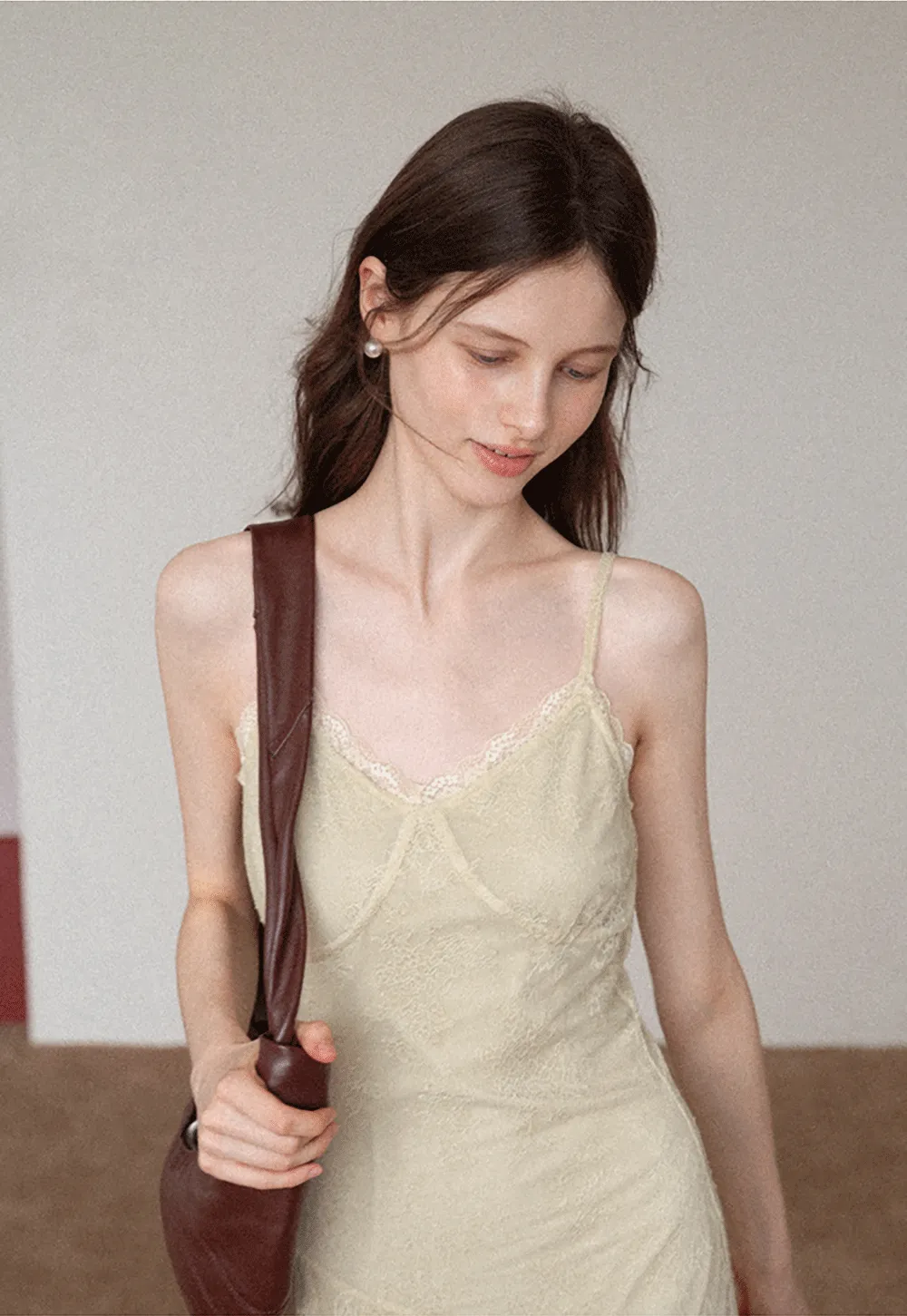 Lace Ruffle Asymmetrical Slip Dress