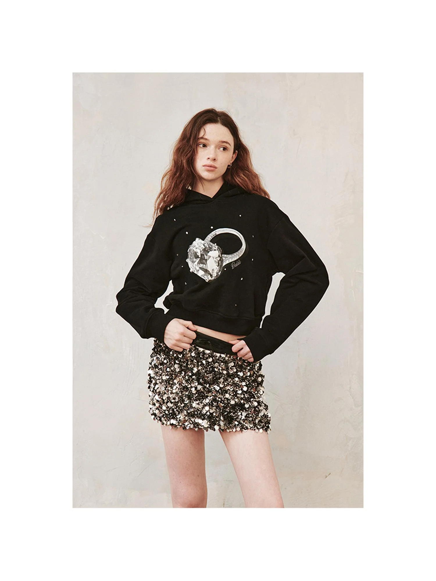 Sparkling Diamond Print Cropped Hoodie