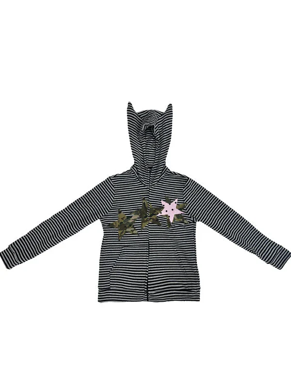 Polka Dot Camo Star Devil Horn Cropped Fitted Hoodie