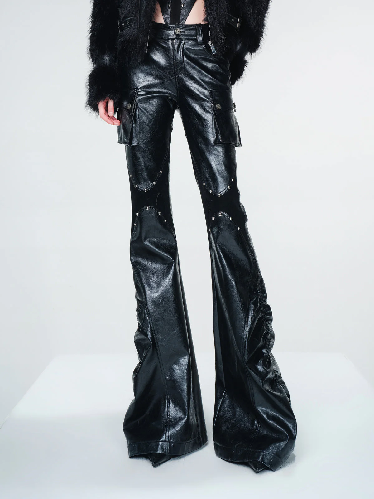 Vintage Waxed Leather Flared Trousers
