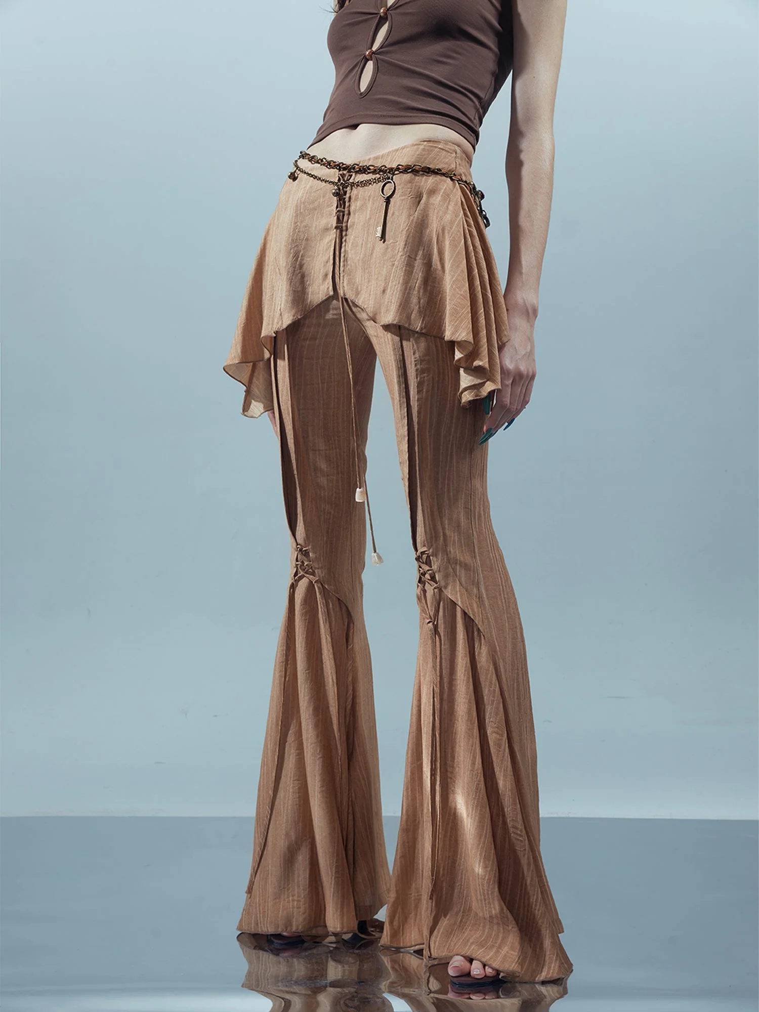 Liquid Seam Flared Trousers with Flowy Side Panels