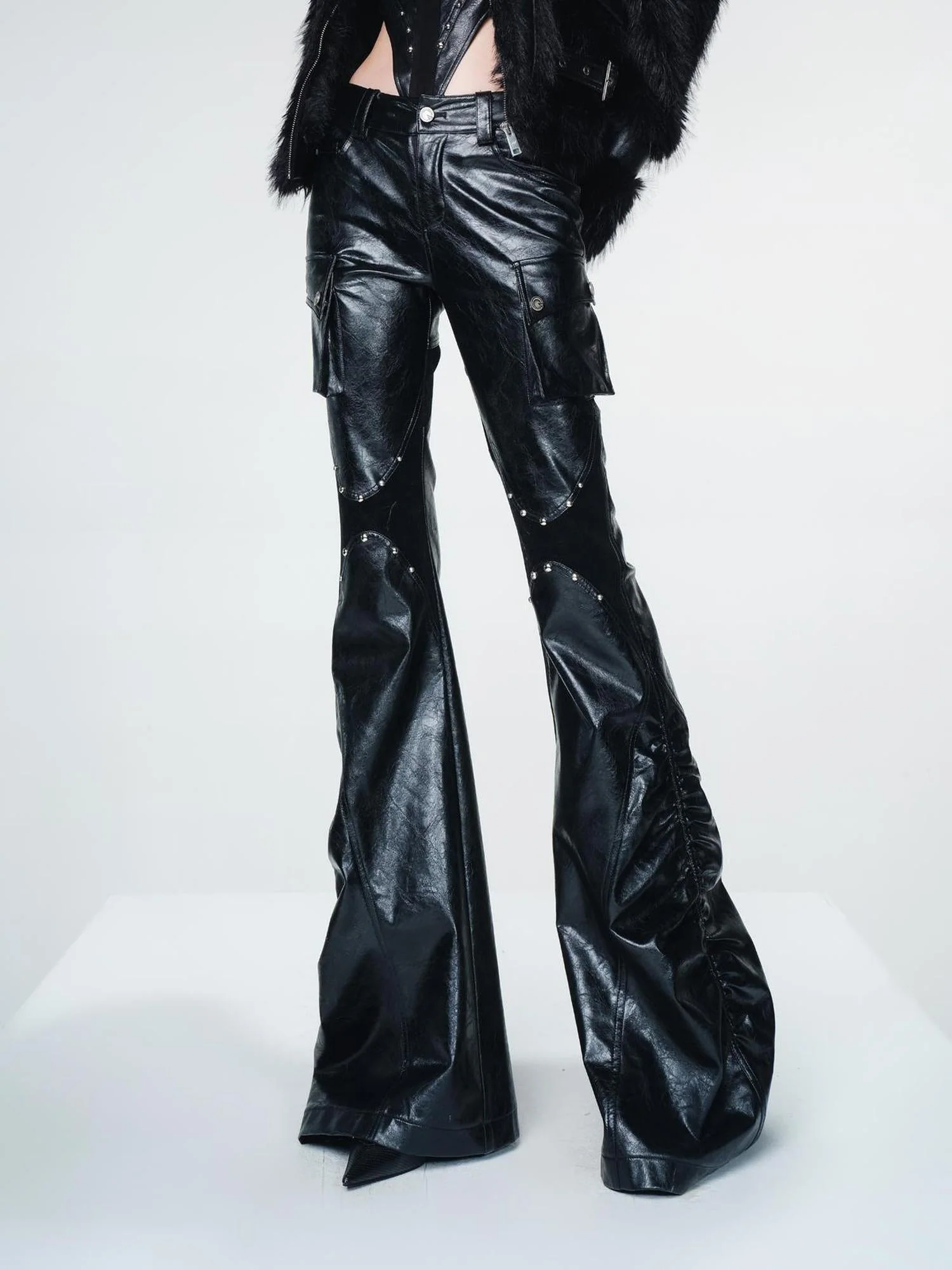Vintage Waxed Leather Flared Trousers