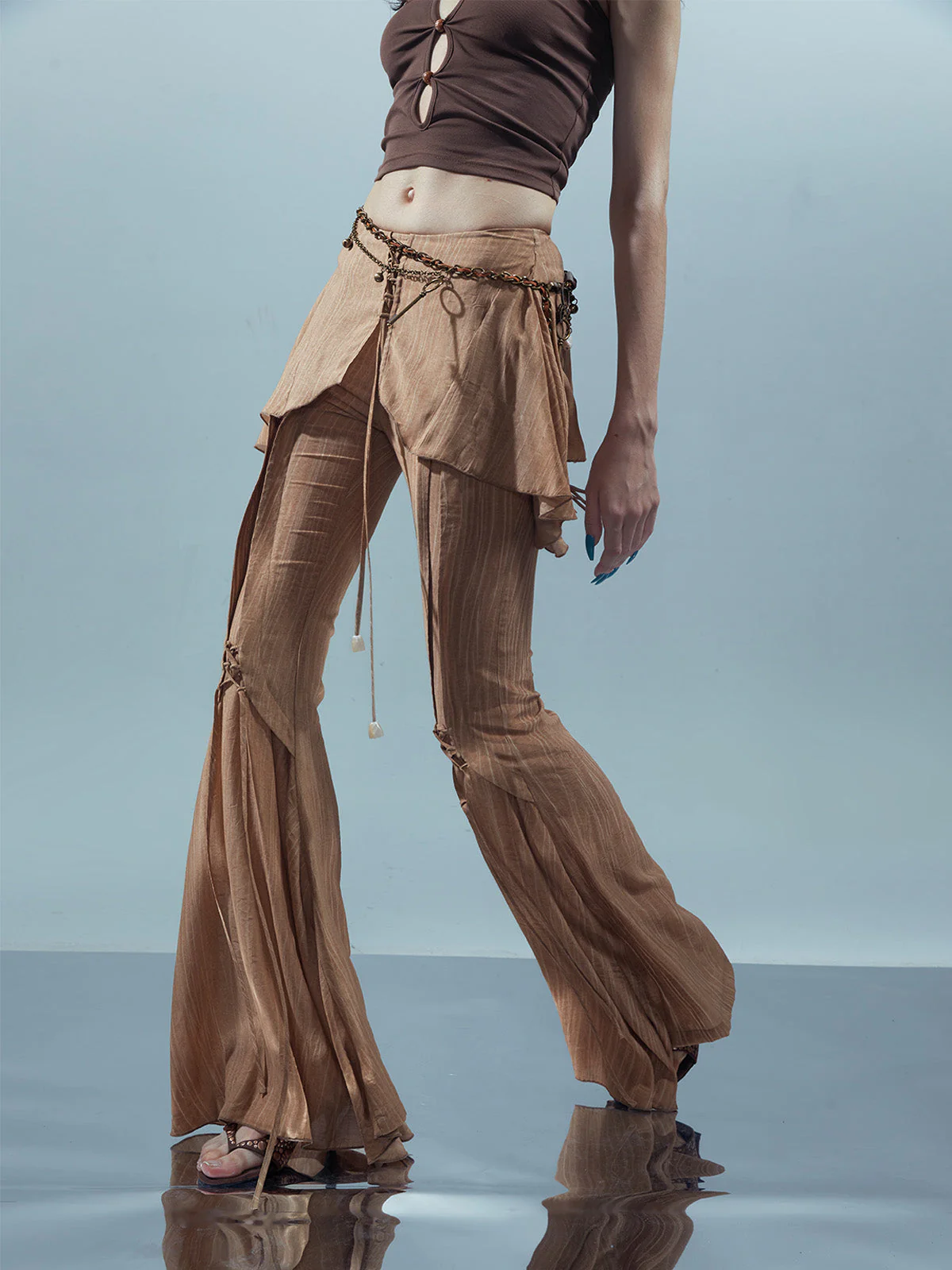 Liquid Seam Flared Trousers with Flowy Side Panels