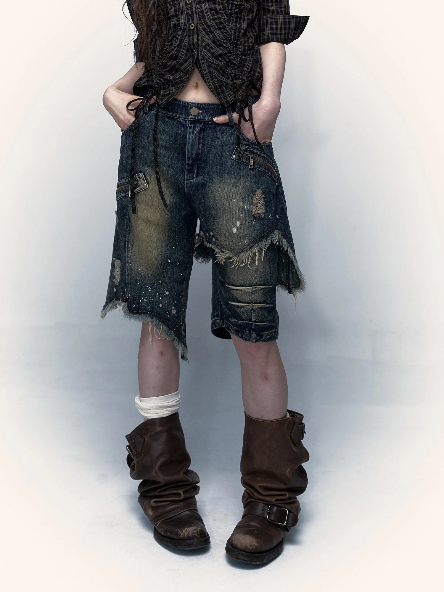 Vintage Denim Shorts ?¡ìC Punk Style