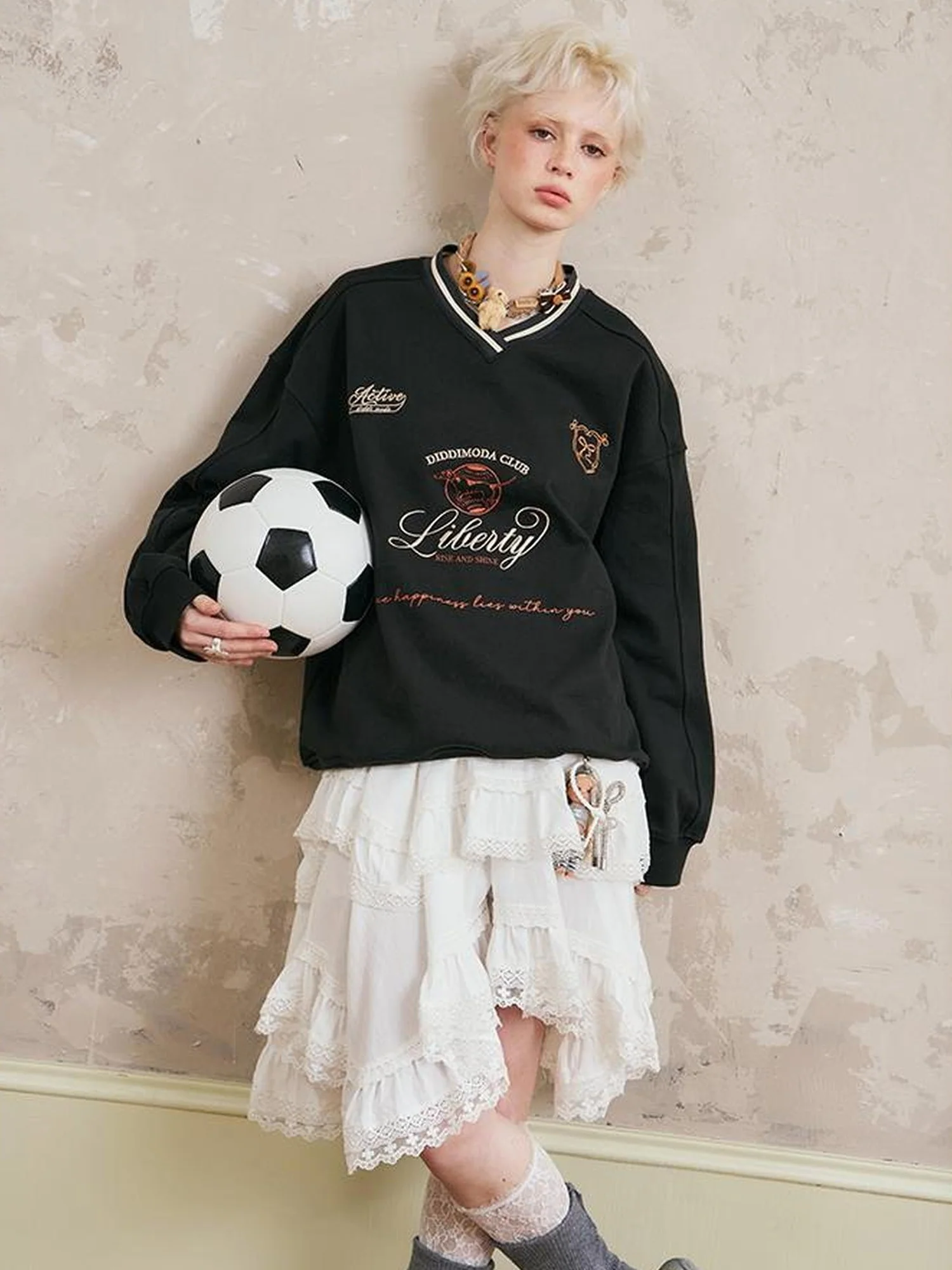 Retro Sport V Neck Color Block Sweatshirt