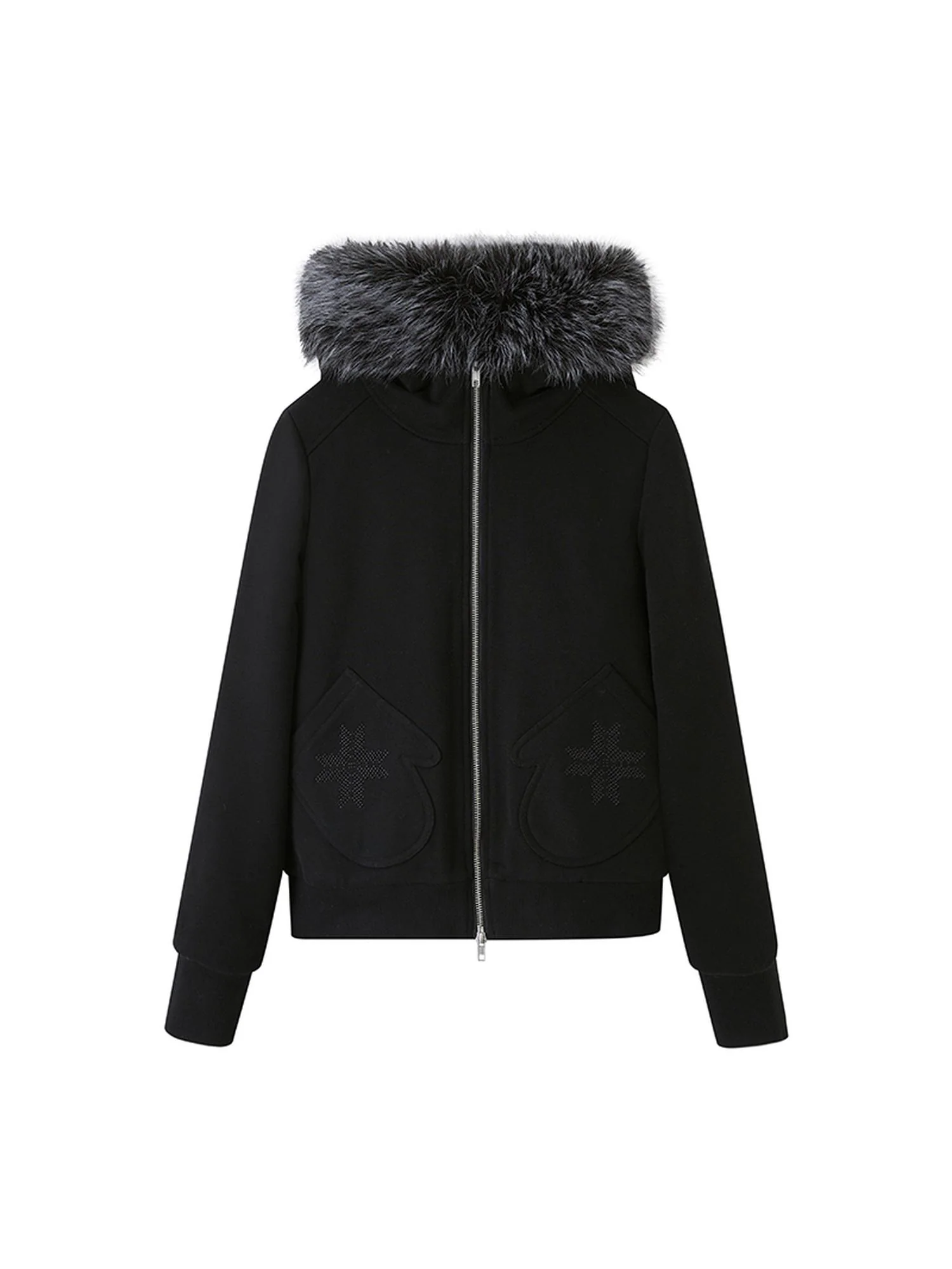 Detachable Fur Hood Snowflake Pocket Fleece Hoodie Set