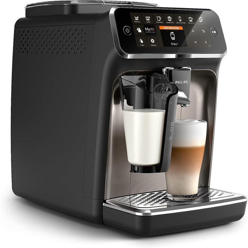 Philips 4300 Series fully automatic espresso machine - LatteGo milk frother. 8 coffee varieties. intuitive touch display. black.