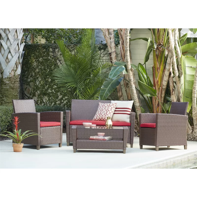 Wicker 4 - Person Garden Lounge Set with Cushions