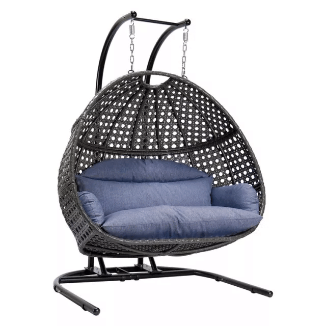 Patio Wicker Swing Chair With Stand Rain Cover Included