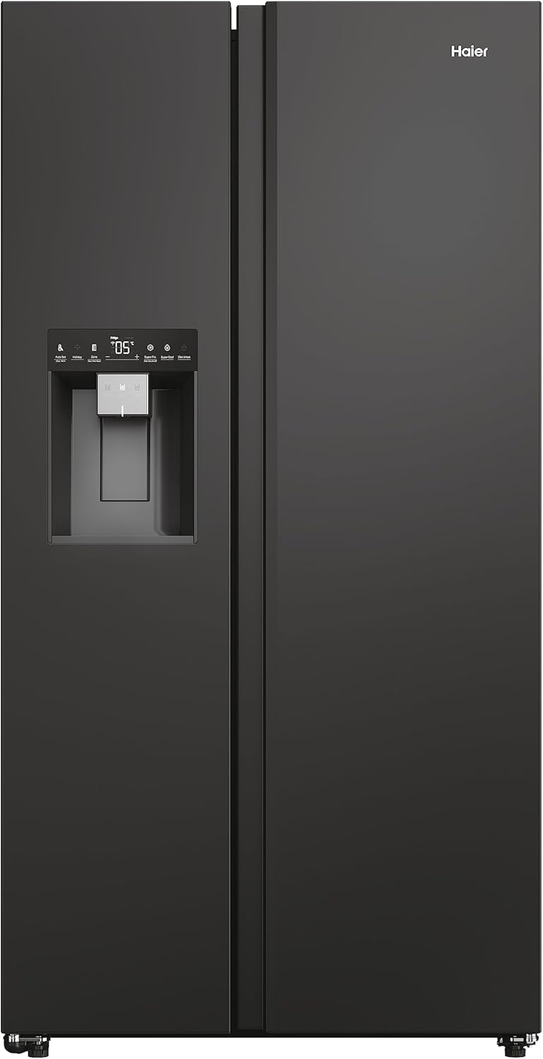 Haier HSW59F18EIPT American Style Fridge 601L Total Capacity Freezer with Water and Ice Dispenser. Black. E Rated [Energy Class E]