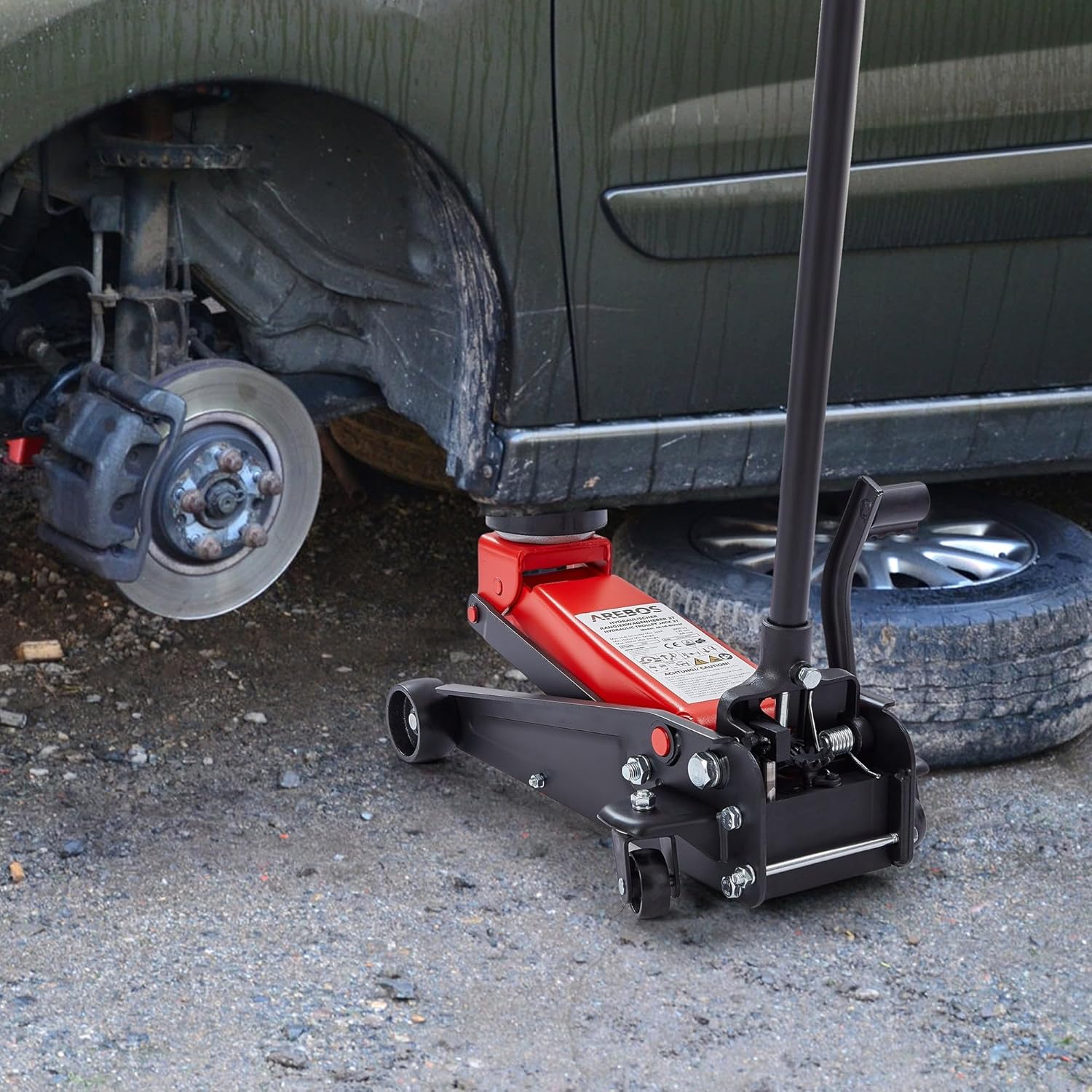 Arebos 3T Hydraulic Trolley Jack with Foot Pedal | 2x Jack Stands | 3 Ton Load Capacity | 2 Supports | Trolley Jack for Workshop and Hobby | Car Jack | Jack Stand for Vehicles. Cars. and Trucks