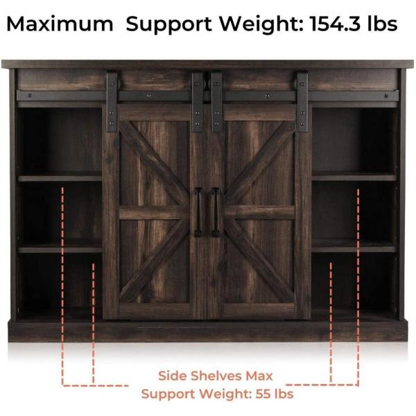 Fireside 48 in. Wooden Electric Fireplace TV Stand in Rustic Brown. with Sliding Barn Door. Entertainment Center