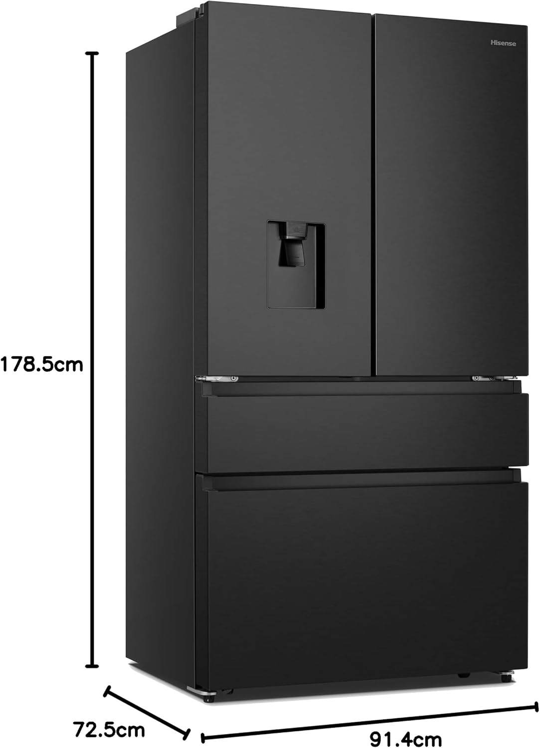 Hisense PureFlat RF749N4SWFE Non-Plumbed Frost Free American Fridge Freezer - Black/Stainless Steel - E Rated