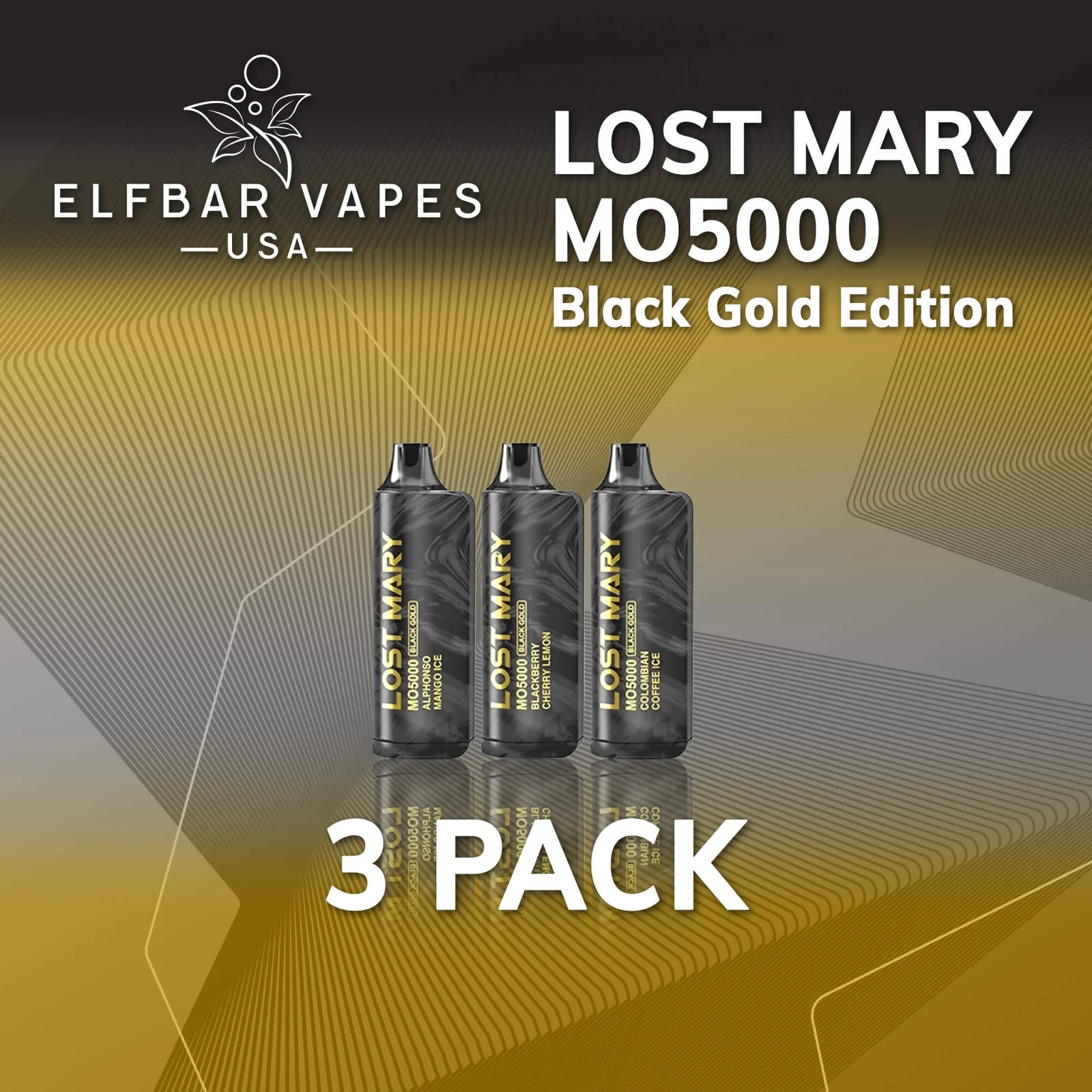 Lost Mary MO5000 Black & Gold - 3 Pack | Elf Bar Vapes USA