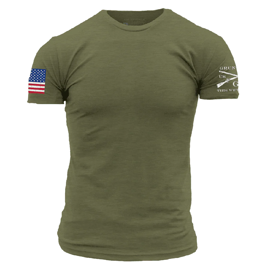 USA Flag Basic T-Shirt - Military Green