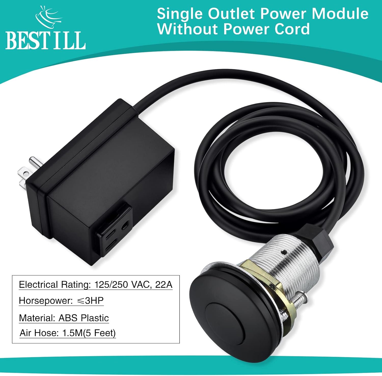 BeStill Garbage Disposal Air Switch, Matte Black Sink Top On/Off Switch for Food Waste Disposer, Full Stainless Steel Push Button