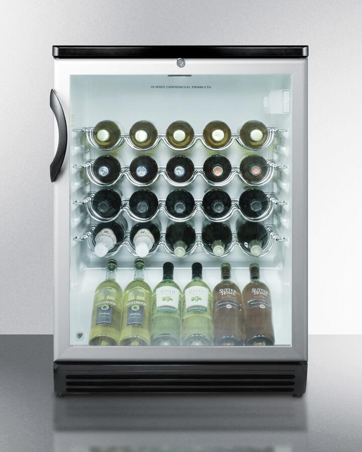 Summit Appliance SWC6GBLBITB 24 in. Wine Cooler for Built-In Undercounter Use with Glass Door Stainless Steel Towel Bar Handle, Black