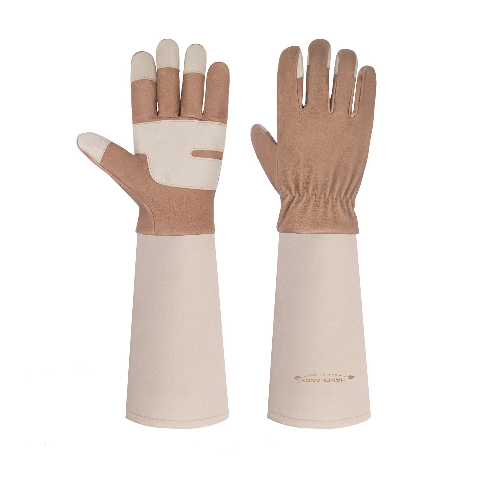 HANDLANDY Long Gardening Gloves for Men &a; Women, Thorn Proof Rose Pruning Gloves Leather Gauntlets Garden Gloves Yard Work Glove