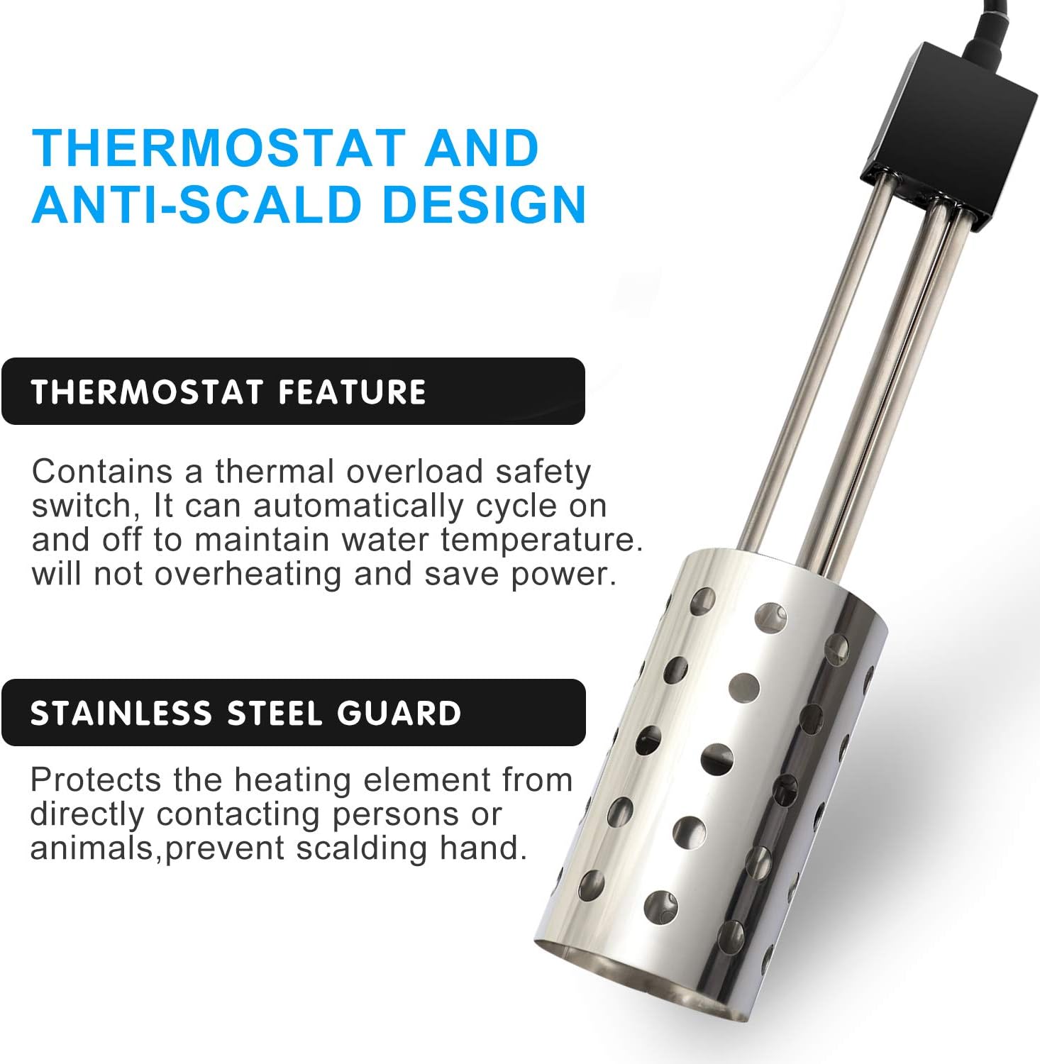 Gesail 1500W Immersion Heater, GESAIL Bucket Water Heater with 304 Stainless-Steel Guard, Submersible Bucket Heater with Thermostat an