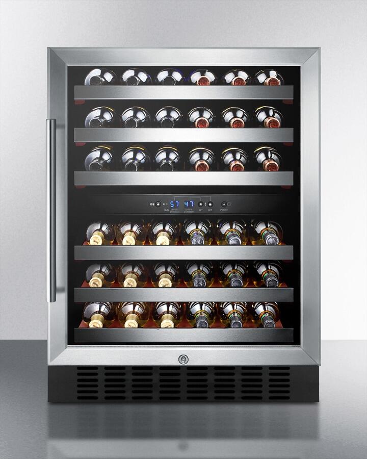 Summit SWC530BLBISTCSSADA 24 Dual Zone Wine Cooler with 46 Bottle  Factory Installed Lock  Slide-Out Wooden Shelves  Glass Door