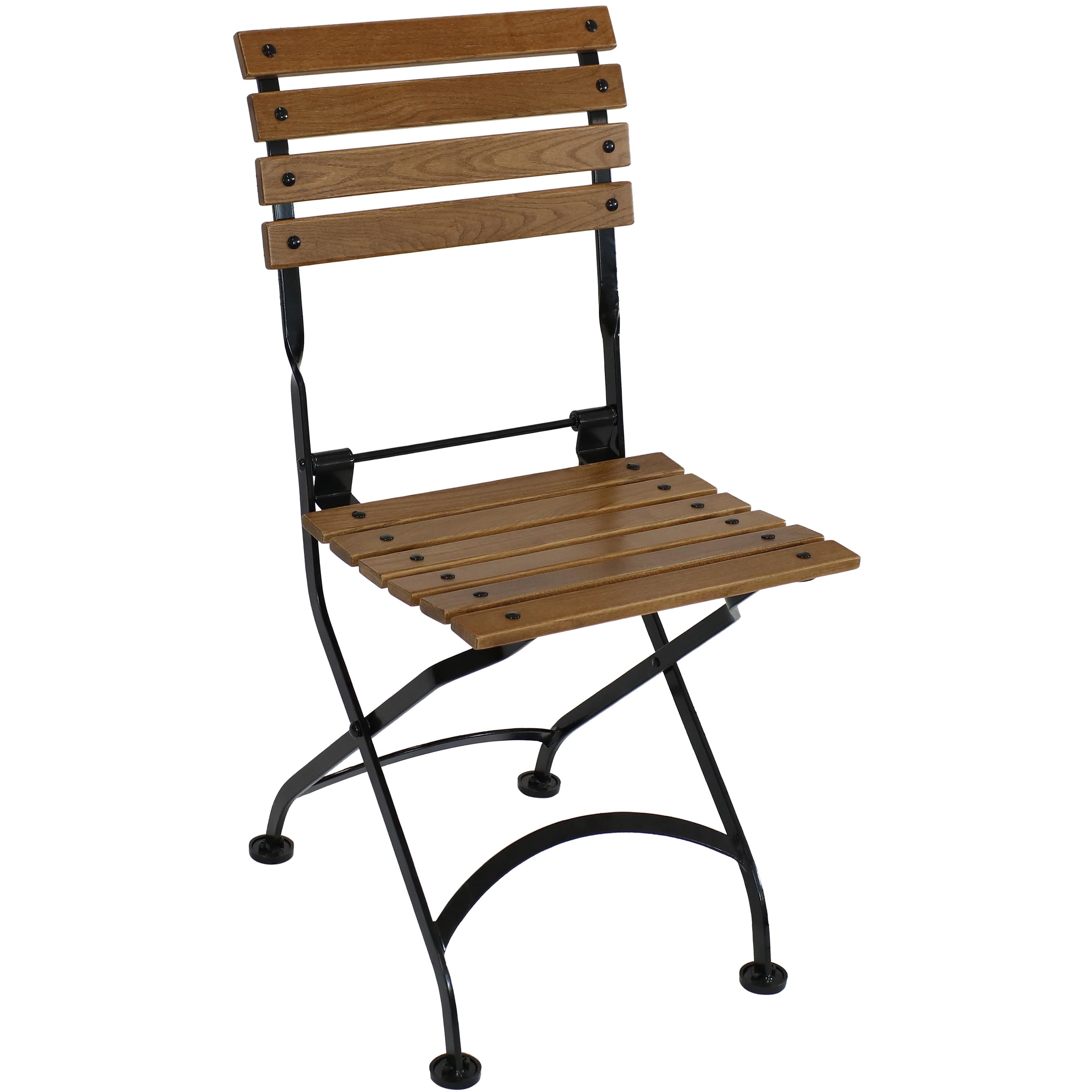 Sunnydaze Decor Essential European Chestnut Wood 7-Piece Folding Table and Chairs Set