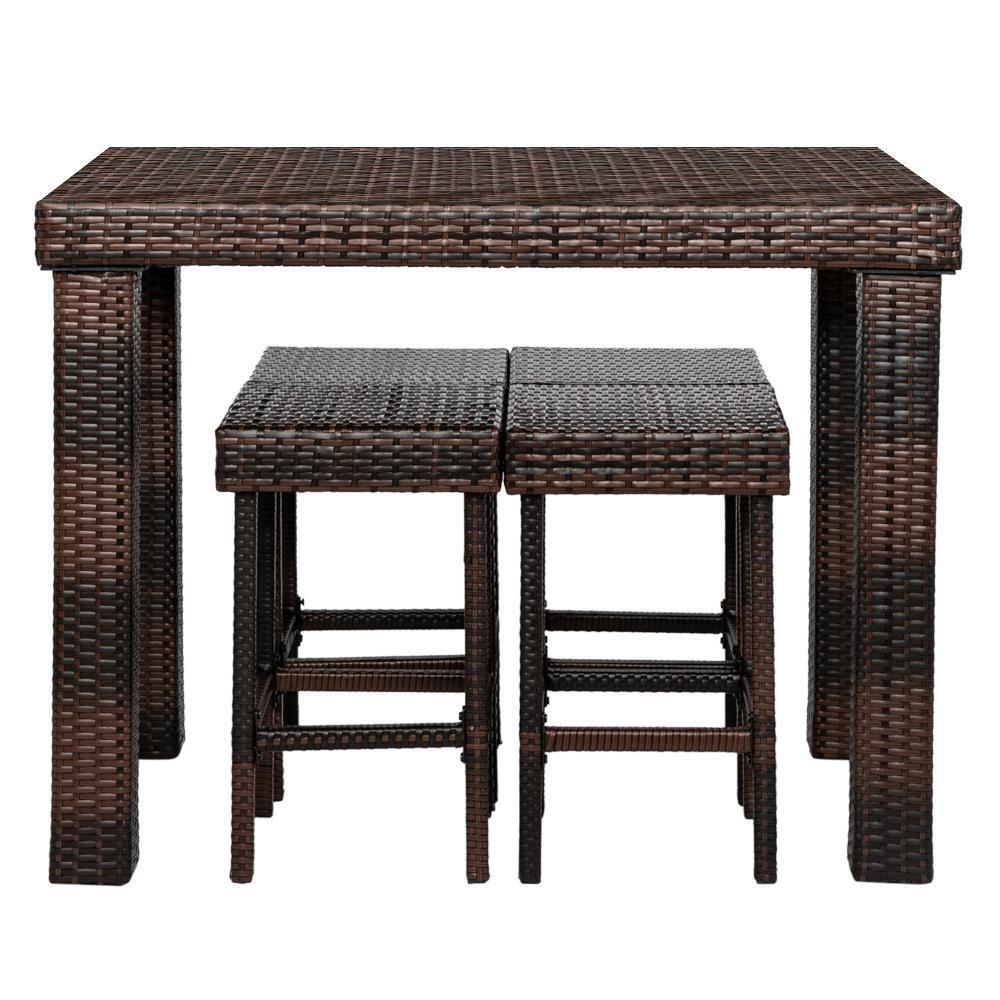 Stock Preferred Dining Set Patio Bar Table Chair Stool Rattan Furniture 5 Pcs Set